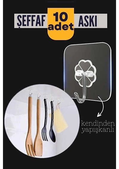 10&amp 39 Lu Şeffaf Kendinden Yapışkanlı Güçlü Askı Kancası, Banyo Mutfak Organizer, İz Bırakmaz Pr Çok Renkli