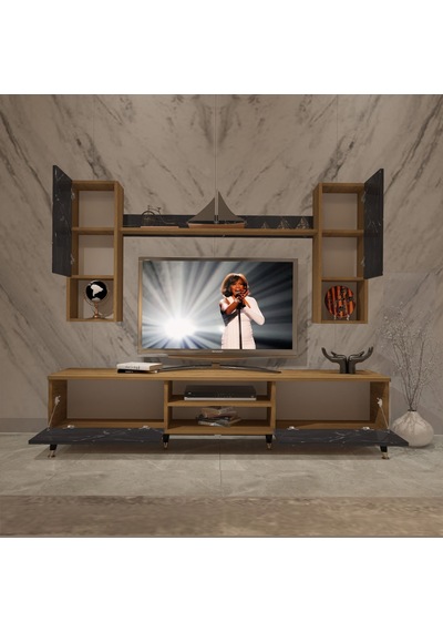 Decoraktiv Eko 5da Mdf Dvd Gold Tv Ünitesi Tv Sehpası Pera - Siyah Mermer
