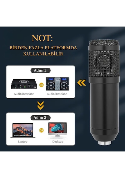 Profesyonel Kondansatör Mikrofon Seti Ayarlanabilir Stand Usb Pc Bağlantılı Youtube Karaoke Podcast