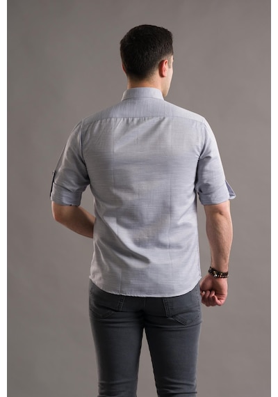 Slimfit Armürlü Yaka Düğmeli Katlamalı Uzun Kol Erkek Gömlek 001