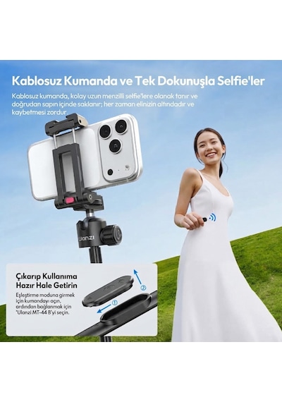 Ulanzi Mt-44b 150cm 2 İn 1 Otomatik Açılan 4 Ayaklı Selfie Monopod Tripod Siyah - S056