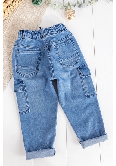 Babymod Kargo Cepli Denim Kumaş Beli Lastikli Erkek Çocuk Kot Pantolon 001
