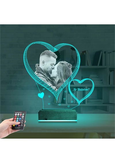 Luvivia Kalp Sevgiliye Hediye Fotoğraflı 3d Lamba - Masa Gece Lambası V13