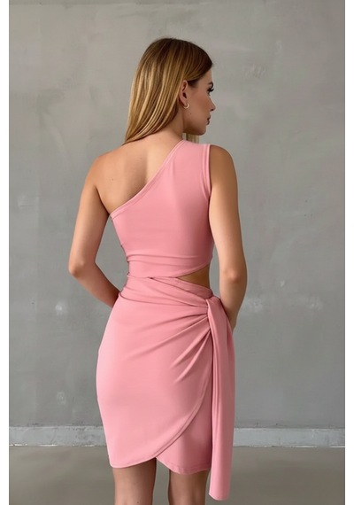 Zedefx Kadın Asimetrik Kesim Krep Elbise Pembe