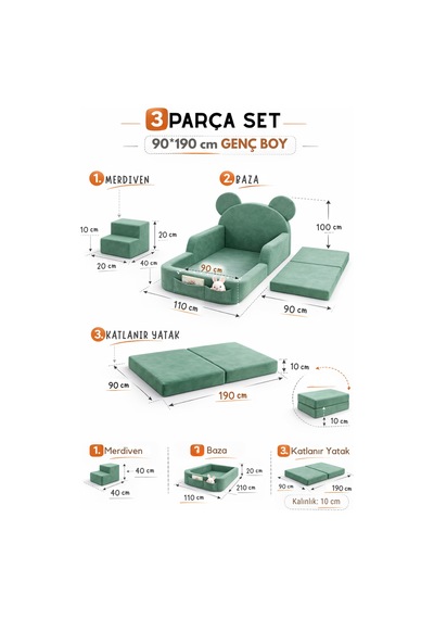 Luxury Tedyy Baza Ve Başlıklı Montessori Full Sünger Yatak Seti 70 x 130 CM