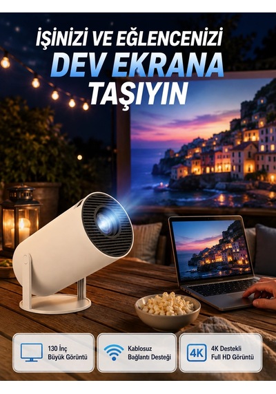 Full Hd 4k Destekli Akıllı Projeksiyon 130 İnç Ekran, Uzun Ömürlü Ampul Ve Çoklu Giriş 68575450