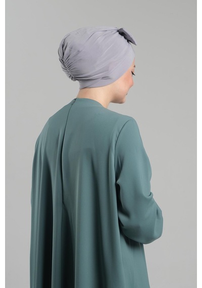 Hürrem Bone Gri Pratik Hazır Geçmeli Fiyonklu Bone Sandy Çift Taraflı Çapraz 3007b 15 Gri
