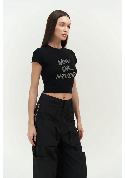 Mai Collection 2725 - Now Or Never Siyah Penye Crop Siyah
