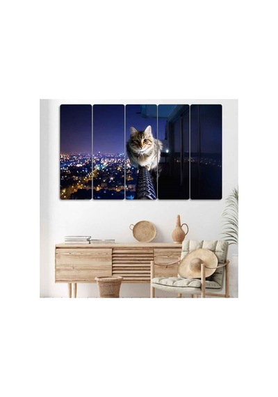 Yüksek Balkonda Duran Kedi - 5 Parçalı Tablo Görsel - 702504330 Görsel