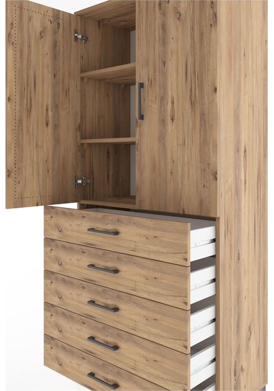 Hyperion Dolap 3 Raflı 5 Çekmeceli 2 Kapaklı 88x44x195 Çam-çam Çam