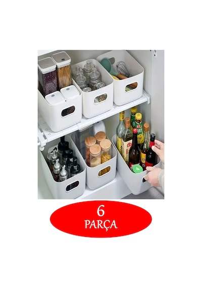 6 Adet Beyaz 3.5 Litre Basic Dolap Içi, Buzdolabı Düzenleyici, Banyo Organizer Sepet Beyaz