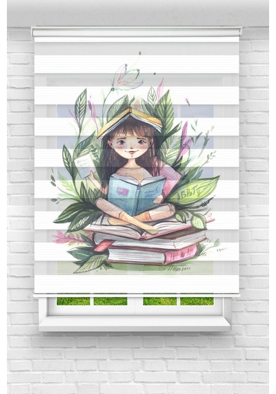 Perdecizade Enxboy Kitap Okuyan Kız Dijital Baskılı Zebra Perde-cocuk Odası-stor Perde Pz-2585 Renkli