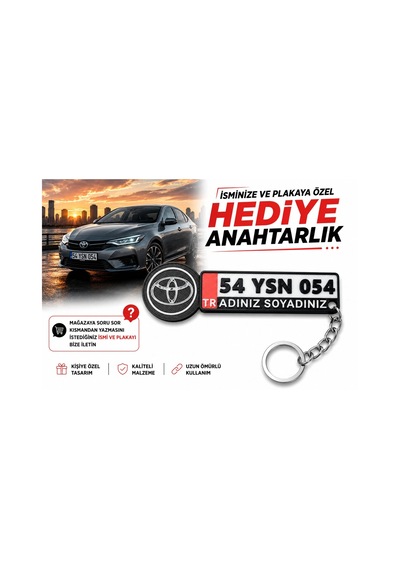 Toyota Logolu Ve Plakalı Anahtarlık , Kişiye Özel - Hediyelik Toyota Araç Plaka Anahtarlık - Plakalı