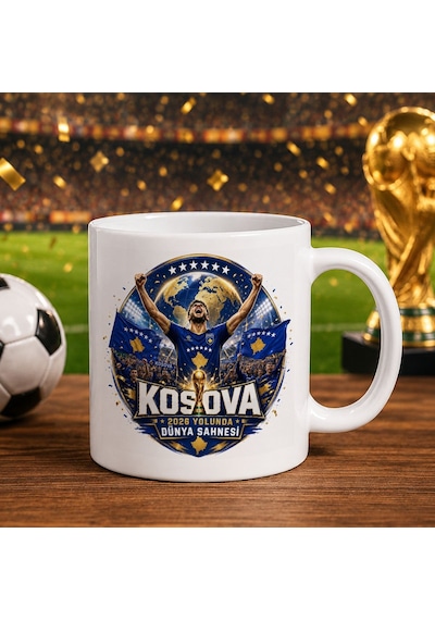 Bk Gift Kosova Taraftar Temalı Dünya Futbol Kupası Tasarımlı Beyaz Kupa Bardak-4