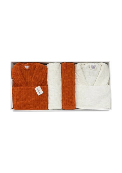Kilim 8 Parça Aile Bornoz Takımı Kiremit-krem