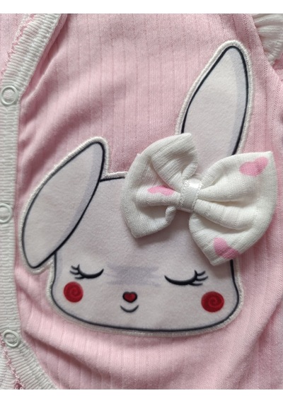 Kız Bebek Zıbın, Hastane Çıkışı Çocuk Penye Tavşanlı 3 Lü Set Pembe