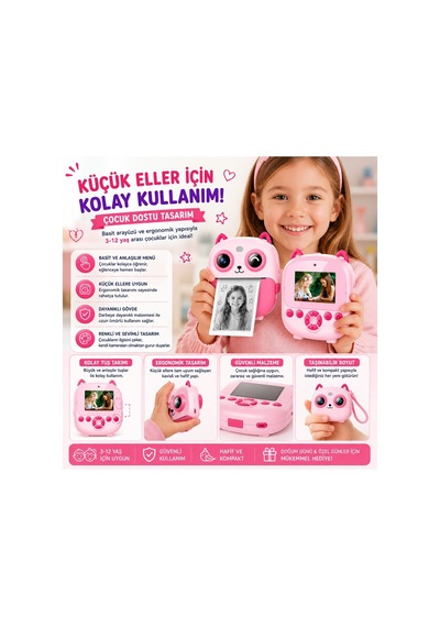 Robeve Video Kayıtlı Selfie Özellikli Anında Baskılı Termal Yazıcılı Fotoğraf Makinesi