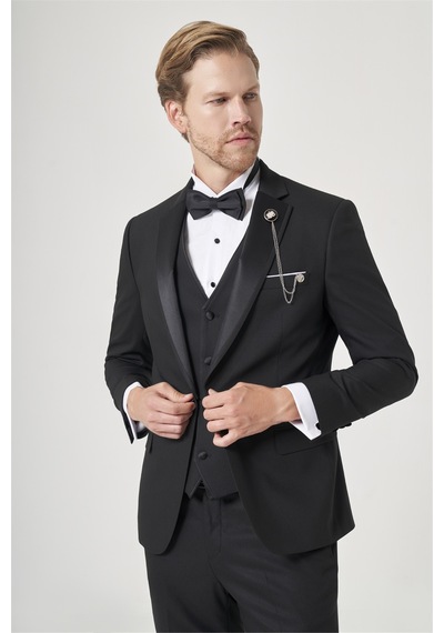 İmza Siyah 6 Drop Slim Fit Esnek Yelekli Damatlık 1001260301