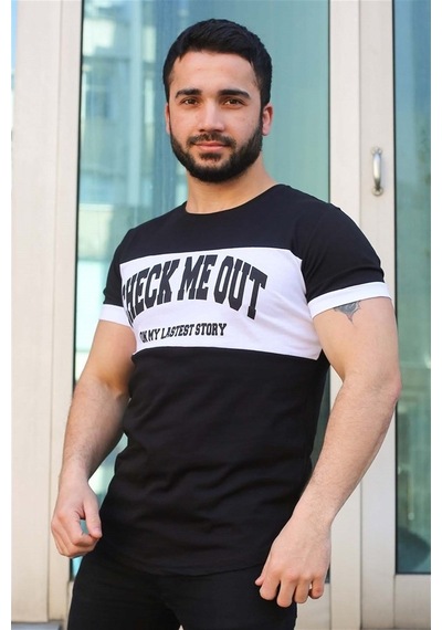 Madmext Baskı Detaylı Siyah Tişört 3013