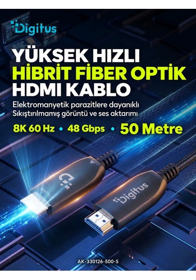 Digitus 50 Metre Hdmı Aoc Hibrit Fiber Optik Kablo 8k 60hz Uhd 48 Gbps Hdr