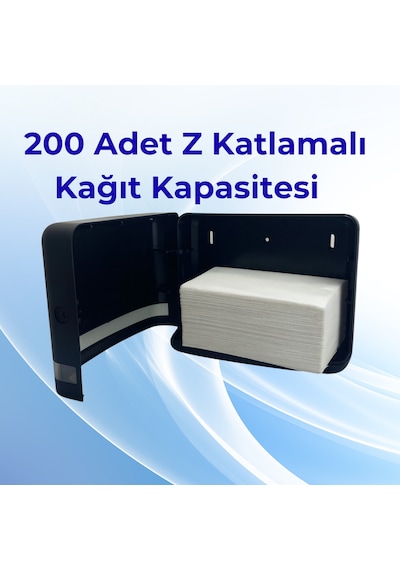 Mulpex Siyah Duvara Monte Z Katlamalı Kağıt Havlu Dispenseri Premium Abs Gövde, Anahtarlı Kilit, Vidalı & Yapışkan Montaj Siyah