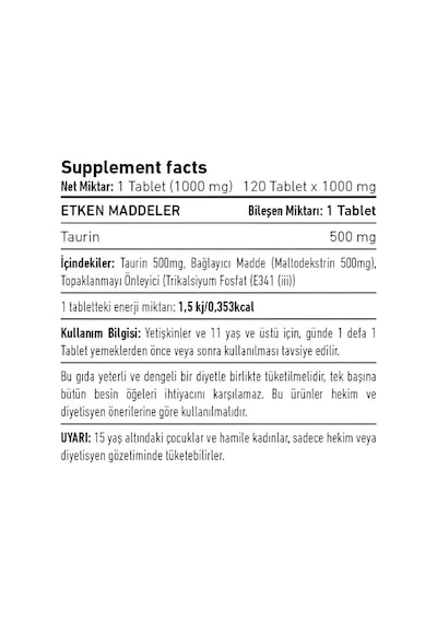 Taurine 500 Mg 2 Kutu 240 Tablet