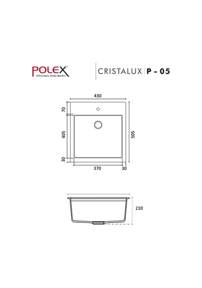Polex Cristalüx Granit Evye P-05 Gri Tezgah Altı Ve Tezgah Üstü Kare Mutfak Evyesi 41x51 CM