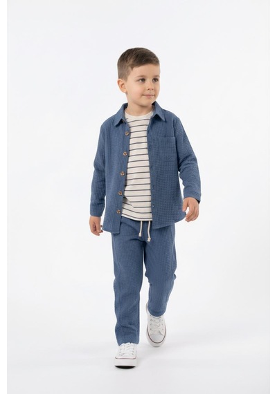 Mevsimlik Casual 3lü Takım İndigo
