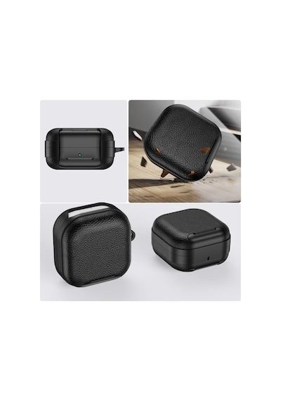 Leather-texture Samsung Galaxy Buds4 Pro/buds 4 İçin Kılıf Fonksiyonel Stant/güvenlik Kilidi Tasarımlı Galaxy Buds4 Kulaklık Kılıfı Deri Görünümlü Samsung Buds 4 Pro Kılıf Siyah
