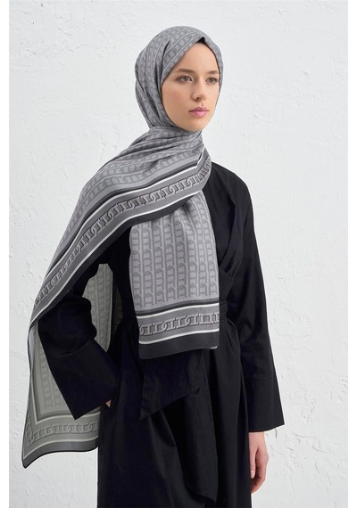 Armine İpek Tensel Monogram Şal 1 Siyah-Gri