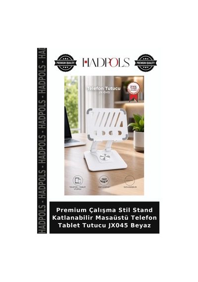 Premium Çalışma Stil Stand Katlanabilir Masaüstü Telefon Tablet Tutucu Jx045 Beyaz
