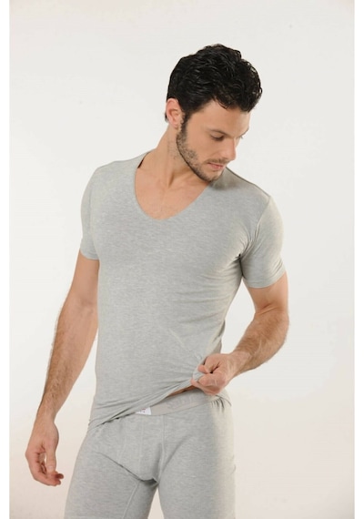 Hmd 713 Derin V Yaka Kısa Kollu Likralı T-shirt - Gri Gri