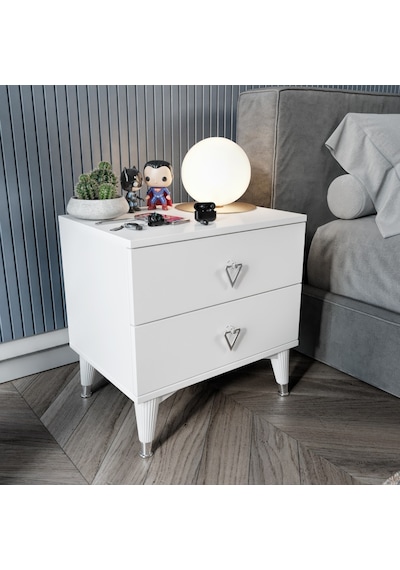 Simple 2 Çekmeceli Komodin Smp5002 Beyaz Gümüş