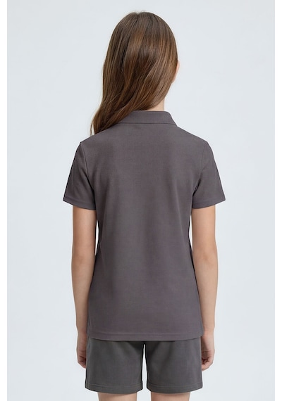 Tommy Life Koyu Gri Polo Yaka Standart Fit Basic Unisex T-shirt - 11330
