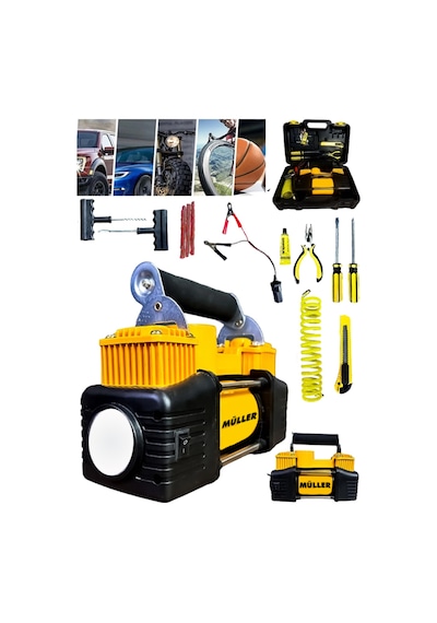 Pro Müller 12 V 150 Psi Kırılmaz Çelik Gövde Çift Pistonlu Dakikada 100 Lt Araç Araba Lastik Bot Şişirme