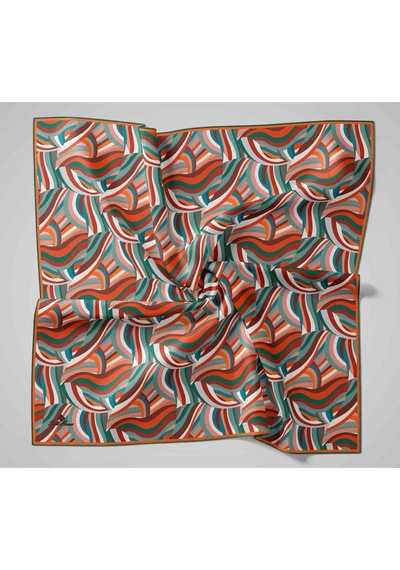 Silk Home Twill İpek Eşarp 11471-35 Kahverengi, Somon, Turuncu, Petrol Mavi, Mercan