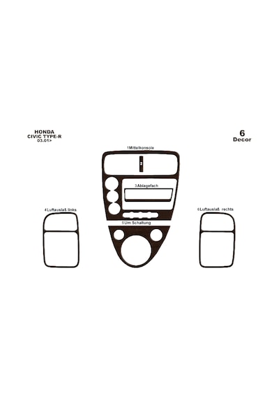 Honda Civic Type R Torpido Kaplama 2001-2006 6 Parça Koyu Meşe