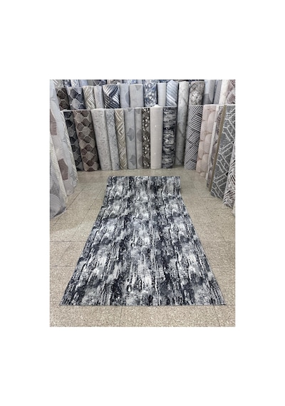 Nesrin Modern Mermer Desenli Halı Siyah Gri Lüks Kaymaz Jel Taban