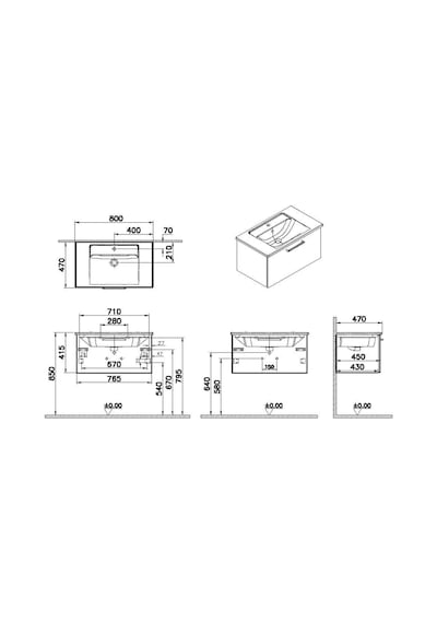 VitrA Root Lavabo Dolabı 80 Cm Mat Fırtına Gri 68221 Çok Renkli VitrA Root Lavabo Dolabı 80 Cm Mat Fırtına Gri 68221 Çok Renkli