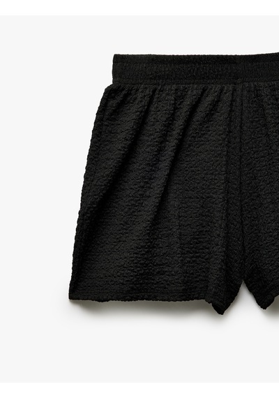Koton Regular Fit Beli Lastikli Dokulu Mini Şort Siyah 5sak70037ek Siyah