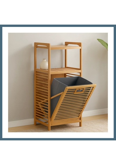 Agc Uygun Sepet 2 Katlı Bambu Çamaşır Sepeti Önden Çek-aç Organizer 40x35x95 Cm Agc Çok Renkli