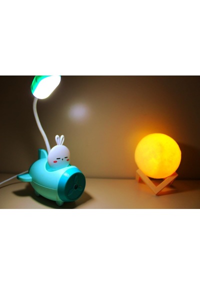 Işık Kasabası 135 Tepe Lambalı Kalem Traşlı Mavi Uçak Masa Lambası İle 3 D Led Küre Sarı Gece Lambası