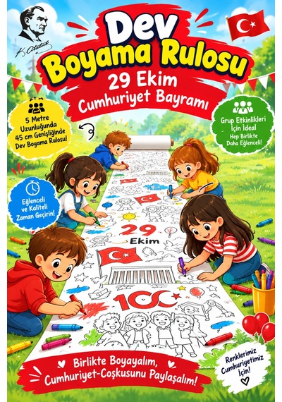 29 Ekim Cumhuriyet Bayramı Dev Boyama Kağıdı Boyama Rulosu Büyük Boy 5 Metre - 807969423