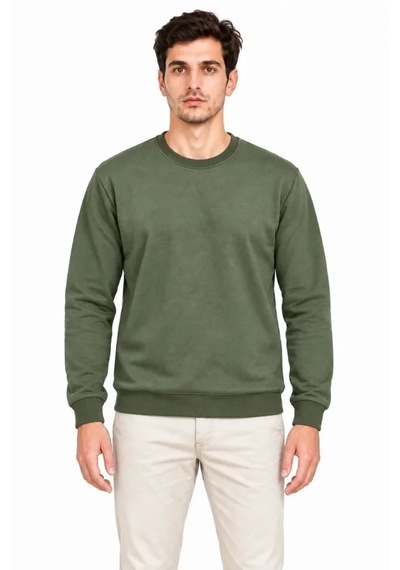 Modi Erkek 3lü Bisiklet Yaka İçi Şardonlu 2 İplik Düz Uzun Kollu Regular Fit Sweatshirt - Haki - Kahveren Çok Renkli S