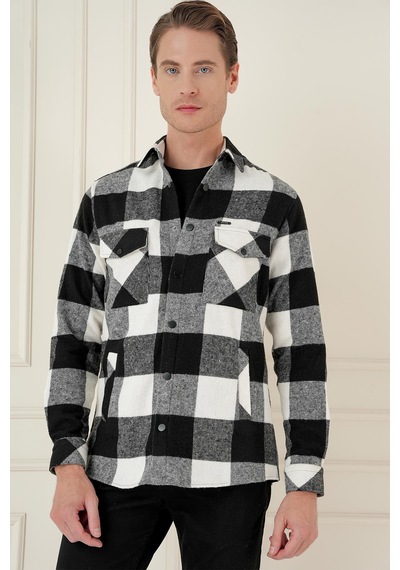 Efor G 1579 Slim Fit Siyah-beyaz Klasik Gömlek Siyah - Beyaz