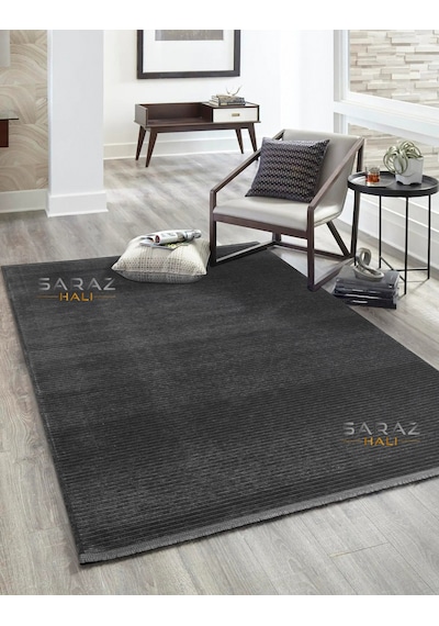 Dizayn Şönil Dokuma Kayma Yapmaz Makinede Yıkanabilir Leke Tutmaz Kesme Bohem Kilim Antrasit Antrasit