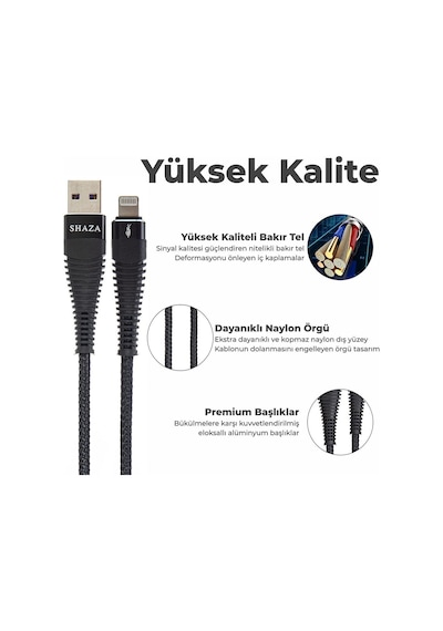 Shaza Apple Uyumlu iOS iPhone Lightning 5a 100 W Örgülü Hızlı Şarj Ve Data Kablosu 1 Metre Shaza Apple Uyumlu iOS iPhone Lightning 5a 100 W Örgülü Hızlı Şarj Ve Data Kablosu 1 Metre