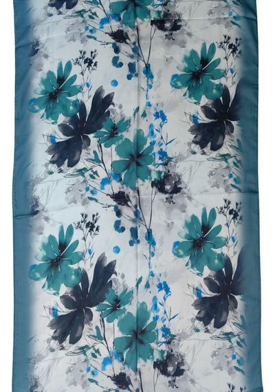 Mim Eşarp Ebruli Cotton Vual Çiçek Desenli Şal 75x190 Cm Su Yeşili