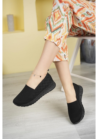 Nesilshoes Nesil Shoes Aky 055 Siyah Triko Yazlık Kadın Ayakkabı