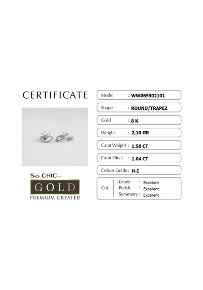 Beyaz Altın Sertifikalı Premium Created Trapez Taşlı Kalp Küpe